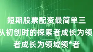 短期股票配资最简单三个技巧从初创时的探索者成长为领域领*者